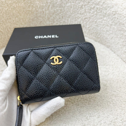 Chanel Classic Zippy Card Holder in Black Caviar and GHW