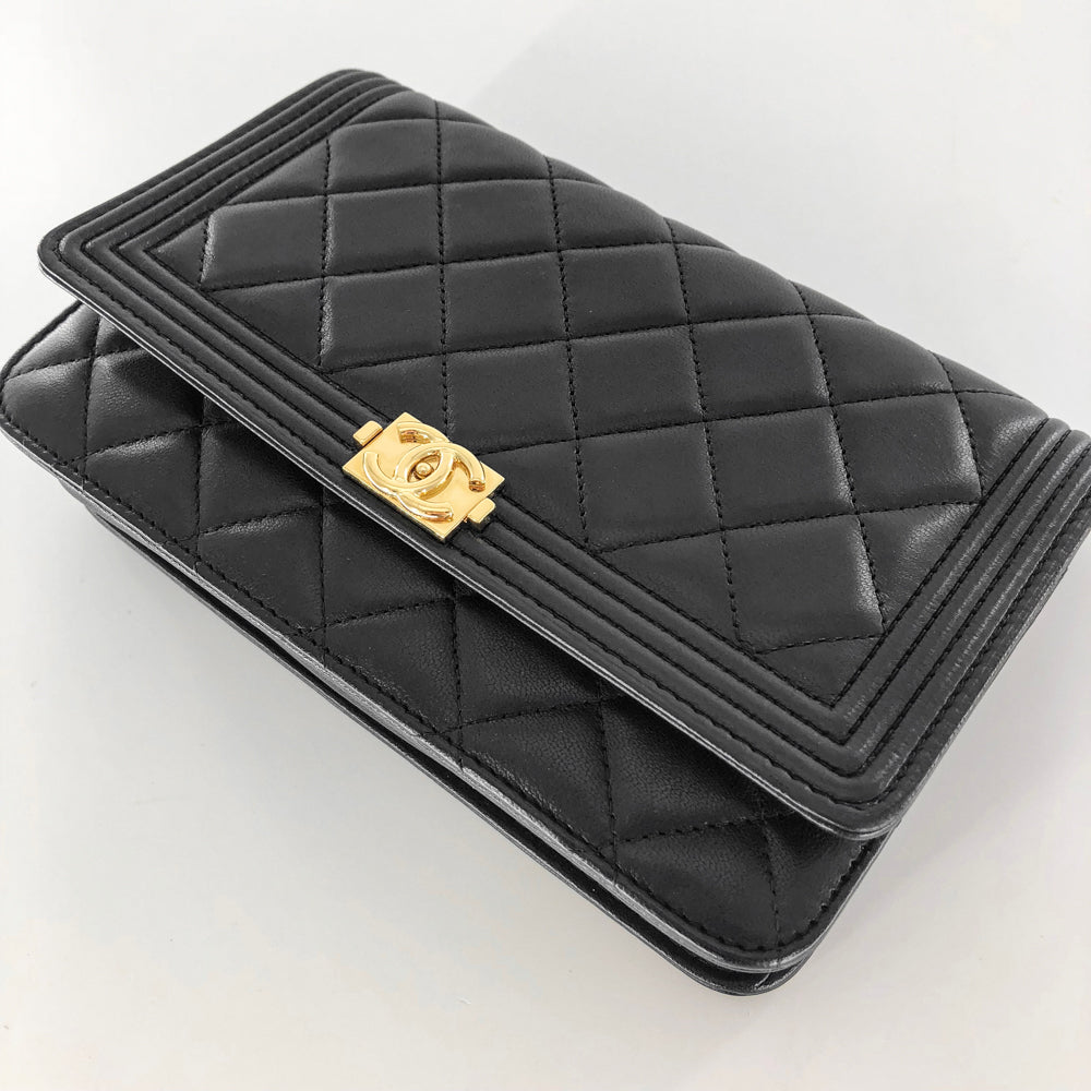 Boy Wallet on Chain in Black Quilted Lambskin