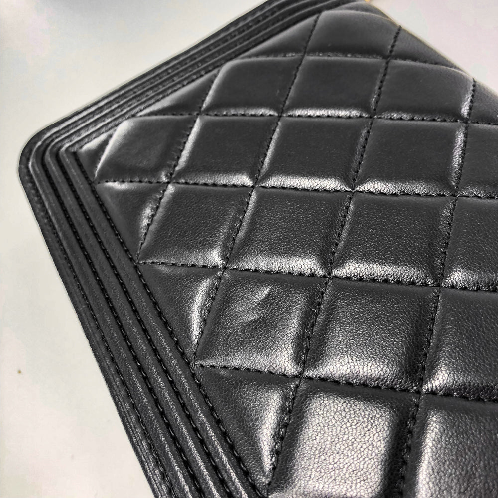 Boy Wallet on Chain in Black Quilted Lambskin