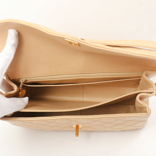 Chanel Around 1997 Made V-Flap Turn-Lock Handbag Beige