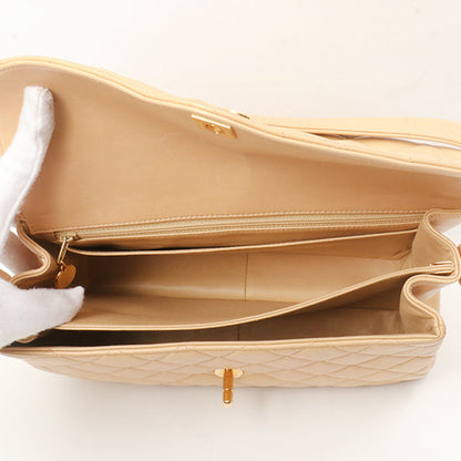 Chanel Around 1997 Made V-Flap Turn-Lock Handbag Beige