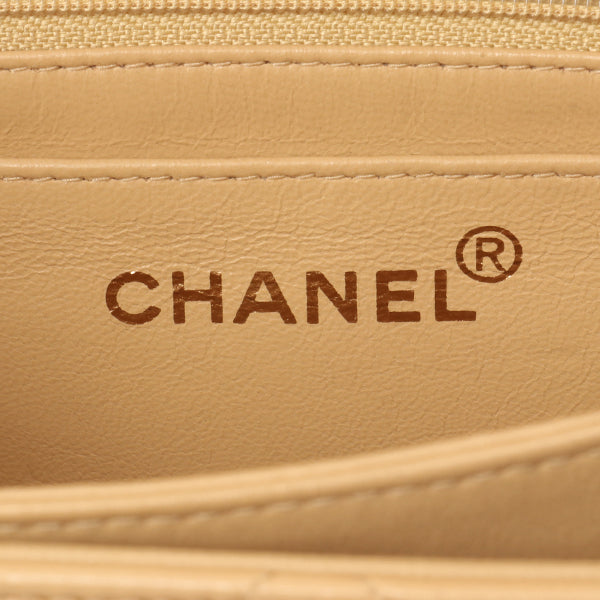Chanel Around 1997 Made V-Flap Turn-Lock Handbag Beige