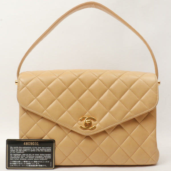 Chanel Around 1997 Made V-Flap Turn-Lock Handbag Beige