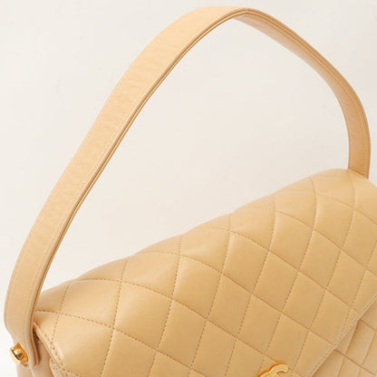 Chanel Around 1997 Made V-Flap Turn-Lock Handbag Beige