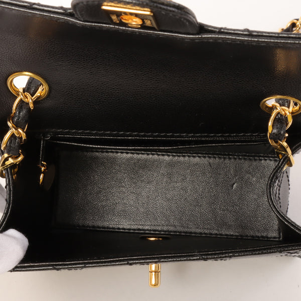 Chanel Around 1998 Made Caviar Skin Classic Flap Chain Bag Mini Black