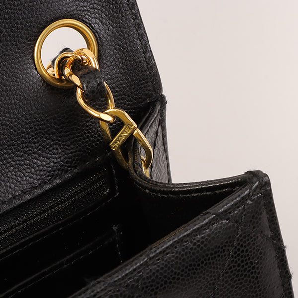 Chanel Around 1998 Made Caviar Skin Classic Flap Chain Bag Mini Black