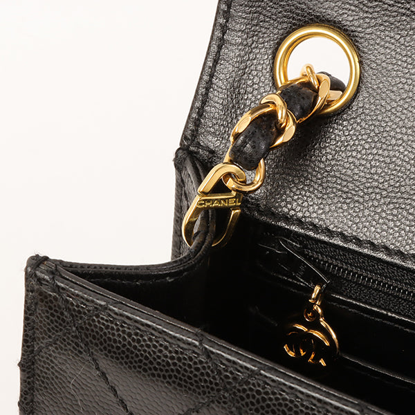 Chanel Around 1998 Made Caviar Skin Classic Flap Chain Bag Mini Black
