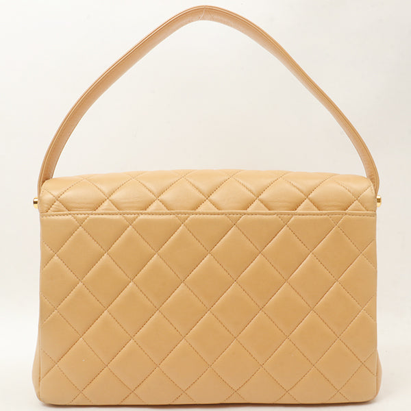Chanel Around 1997 Made V-Flap Turn-Lock Handbag Beige