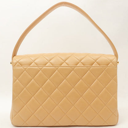 Chanel Around 1997 Made V-Flap Turn-Lock Handbag Beige