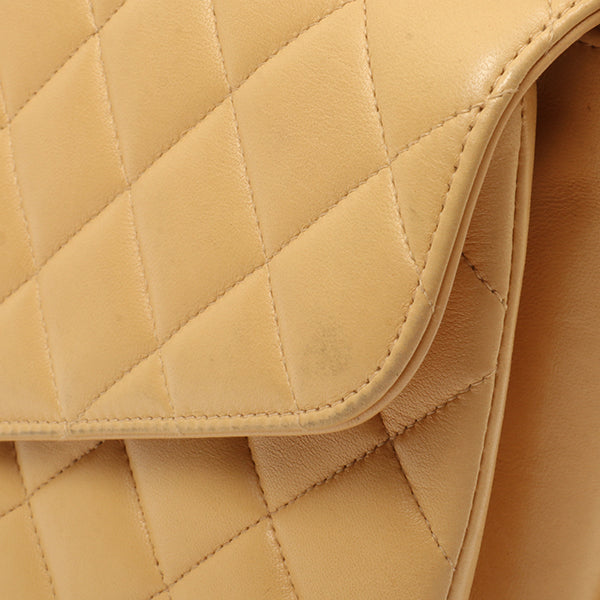 Chanel Around 1997 Made V-Flap Turn-Lock Handbag Beige