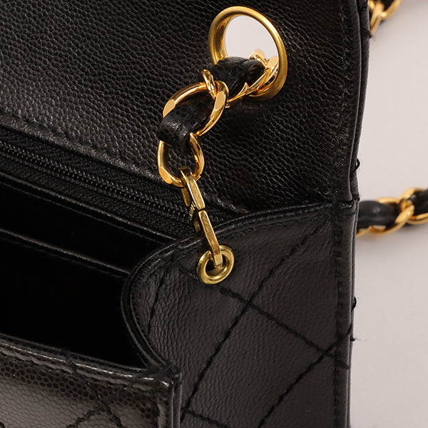 Chanel Around 1998 Made Caviar Skin Classic Flap Chain Bag Mini Black