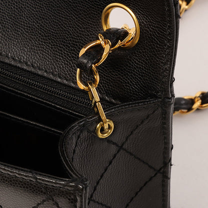 Chanel Around 1998 Made Caviar Skin Classic Flap Chain Bag Mini Black