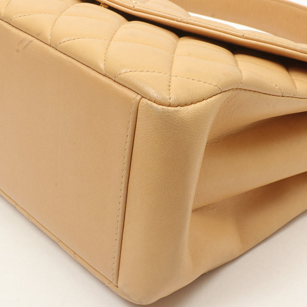 Chanel Around 1997 Made V-Flap Turn-Lock Handbag Beige