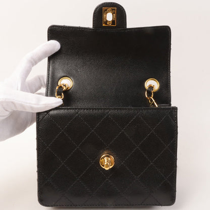 Chanel Around 1998 Made Caviar Skin Classic Flap Chain Bag Mini Black