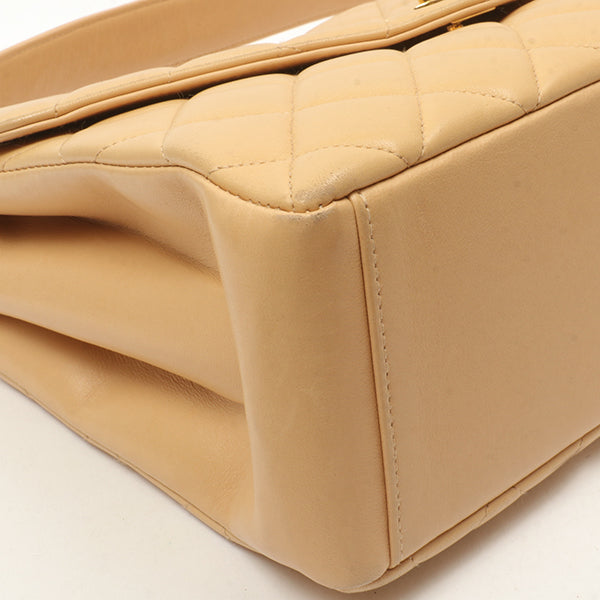 Chanel Around 1997 Made V-Flap Turn-Lock Handbag Beige