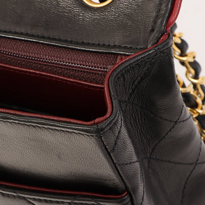 Chanel Around 1990 Made Edge Design Flap Turn-Lock Chain Bag Black/Red