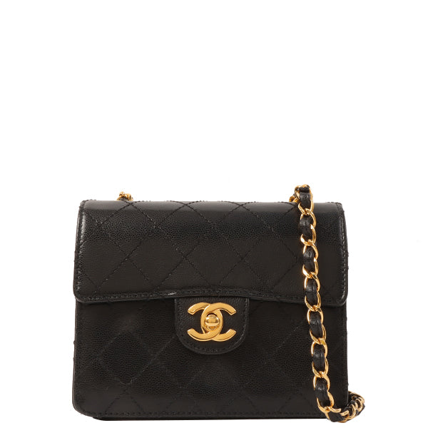 Chanel Around 1998 Made Caviar Skin Classic Flap Chain Bag Mini Black