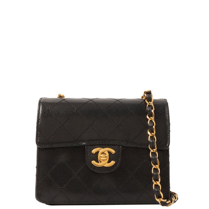 Chanel Around 1998 Made Caviar Skin Classic Flap Chain Bag Mini Black