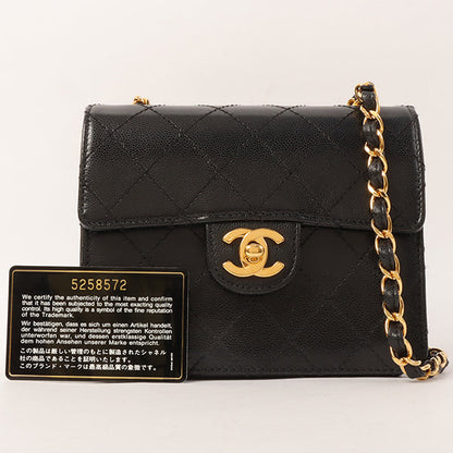 Chanel Around 1998 Made Caviar Skin Classic Flap Chain Bag Mini Black