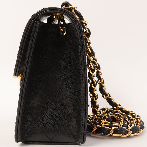 Chanel Around 1998 Made Caviar Skin Classic Flap Chain Bag Mini Black