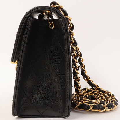 Chanel Around 1998 Made Caviar Skin Classic Flap Chain Bag Mini Black