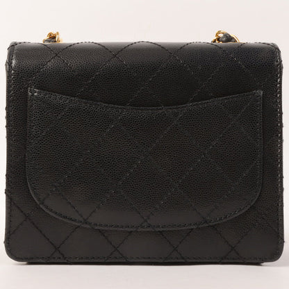 Chanel Around 1998 Made Caviar Skin Classic Flap Chain Bag Mini Black