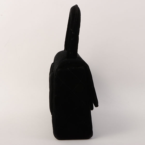 Chanel Around 1995 Made Velour Classic Flap Top Handle Bag Black