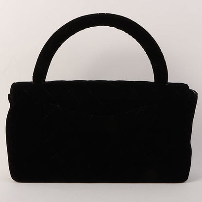 Chanel Around 1995 Made Velour Classic Flap Top Handle Bag Black