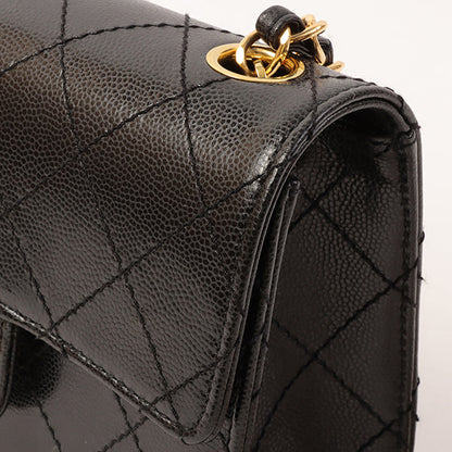Chanel Around 1998 Made Caviar Skin Classic Flap Chain Bag Mini Black