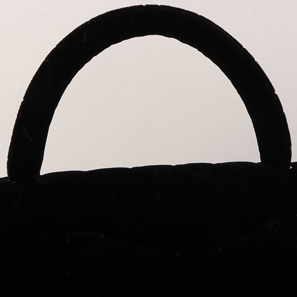Chanel Around 1995 Made Velour Classic Flap Top Handle Bag Black