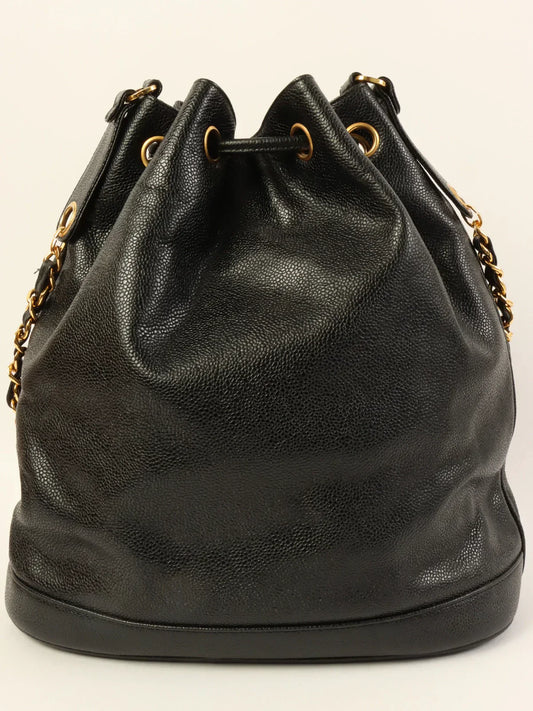 CHANEL Caviar Skin Turn-Lock Shoulder Bag With Pouch Black