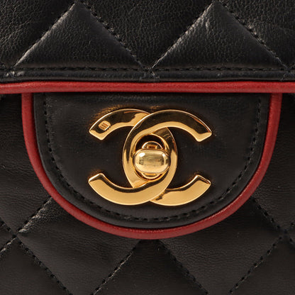 Chanel Around 1990 Made Edge Design Flap Turn-Lock Chain Bag Black/Red