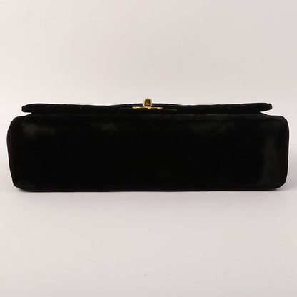 Chanel Around 1995 Made Velour Classic Flap Top Handle Bag Black