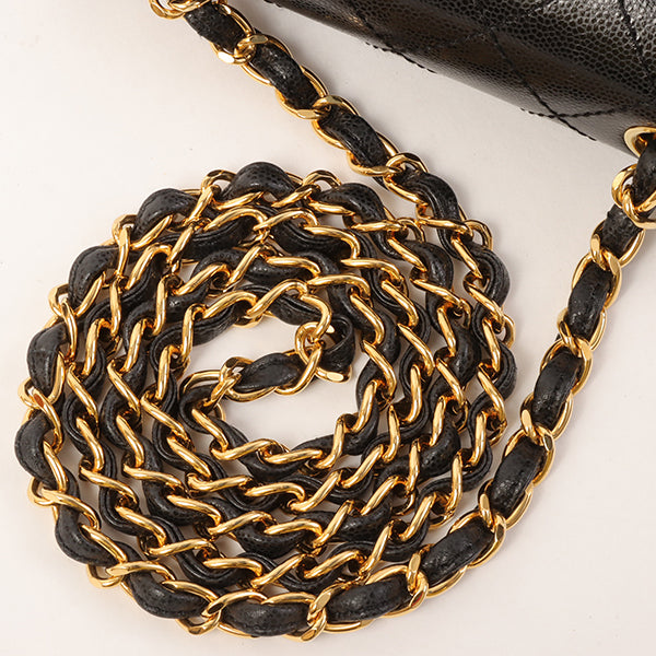 Chanel Around 1998 Made Caviar Skin Classic Flap Chain Bag Mini Black