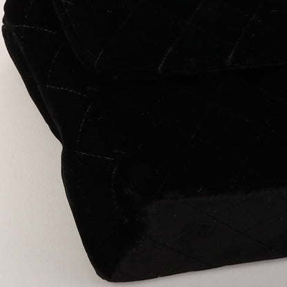 Chanel Around 1995 Made Velour Classic Flap Top Handle Bag Black