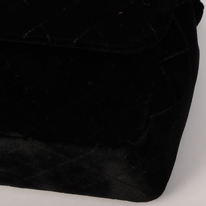 Chanel Around 1995 Made Velour Classic Flap Top Handle Bag Black