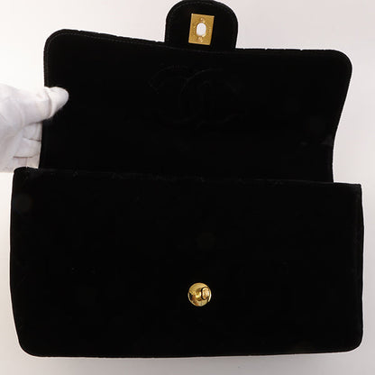 Chanel Around 1995 Made Velour Classic Flap Top Handle Bag Black