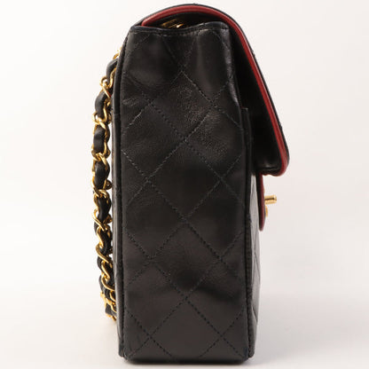 Chanel Around 1990 Made Edge Design Flap Turn-Lock Chain Bag Black/Red