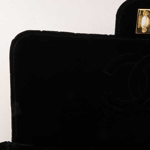 Chanel Around 1995 Made Velour Classic Flap Top Handle Bag Black