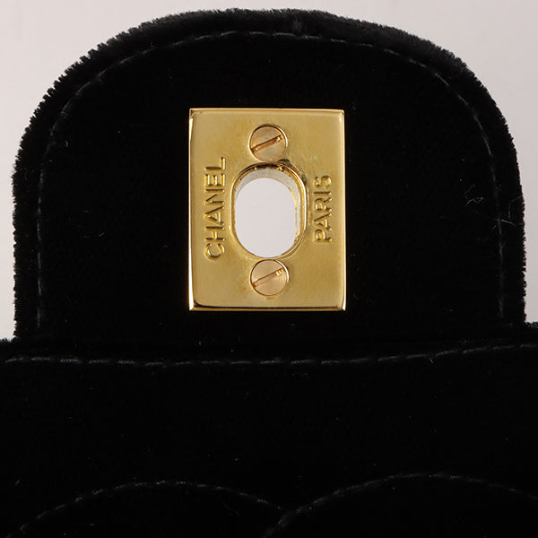 Chanel Around 1995 Made Velour Classic Flap Top Handle Bag Black