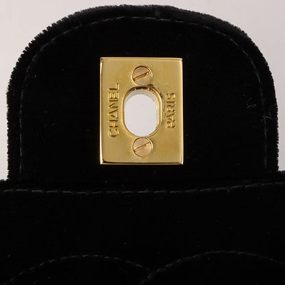 Chanel Around 1995 Made Velour Classic Flap Top Handle Bag Black