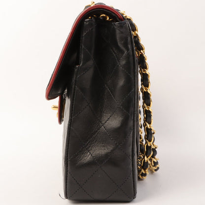 Chanel Around 1990 Made Edge Design Flap Turn-Lock Chain Bag Black/Red