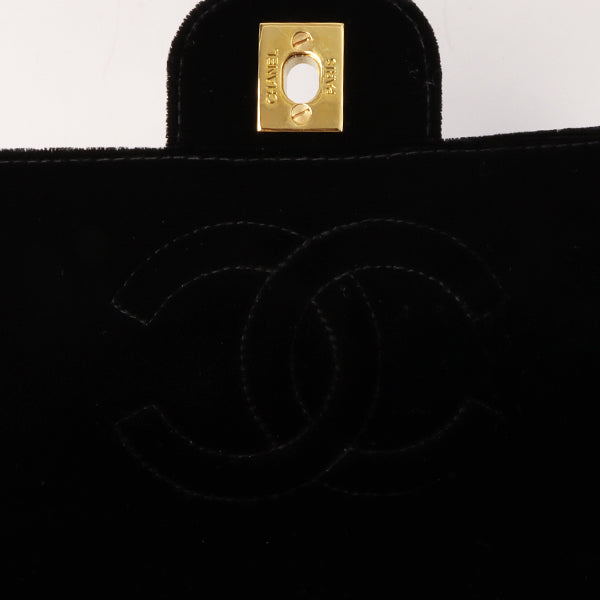Chanel Around 1995 Made Velour Classic Flap Top Handle Bag Black