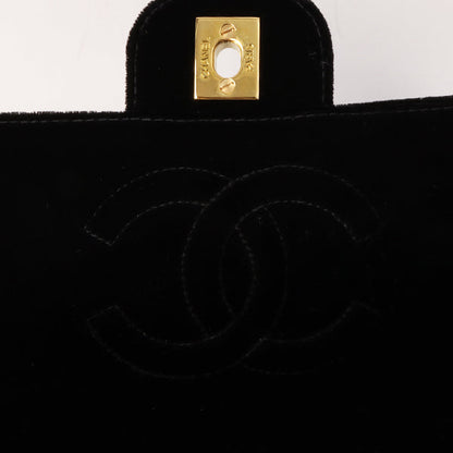 Chanel Around 1995 Made Velour Classic Flap Top Handle Bag Black