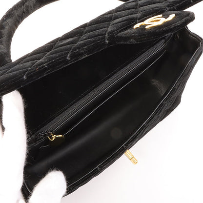 Chanel Around 1995 Made Velour Classic Flap Top Handle Bag Black