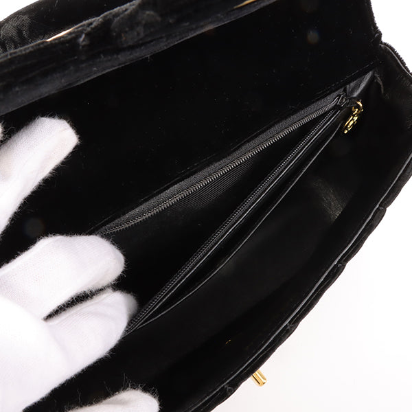 Chanel Around 1995 Made Velour Classic Flap Top Handle Bag Black