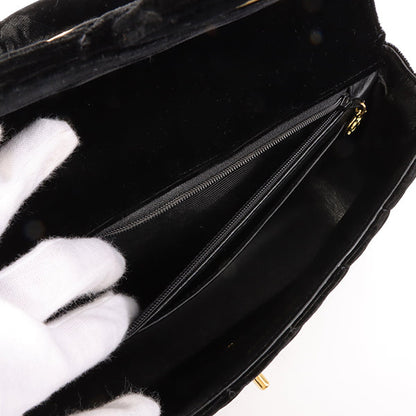 Chanel Around 1995 Made Velour Classic Flap Top Handle Bag Black
