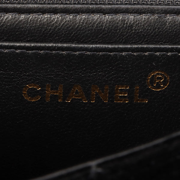 Chanel Around 1995 Made Velour Classic Flap Top Handle Bag Black