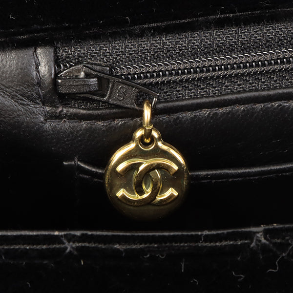 Chanel Around 1995 Made Velour Classic Flap Top Handle Bag Black