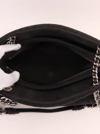 Chanel Around  Made Denim Camellia Stitch Cc Mark Charm Chain Shoulder Bag Black